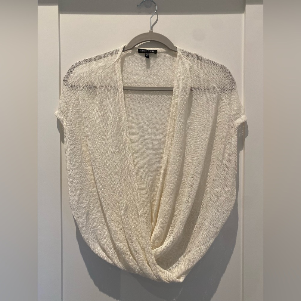 Eileen Fisher White Sheer Draped Top